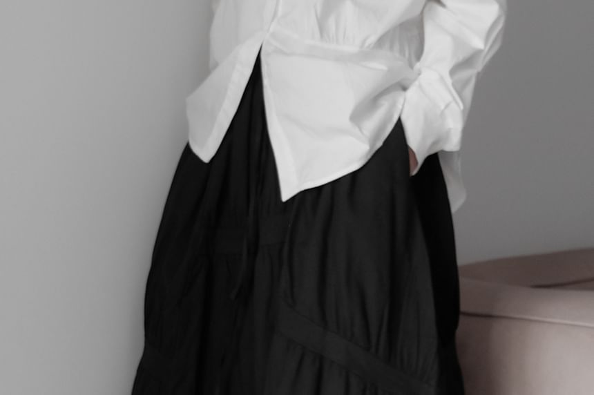 Ruched Asymmetrical Midi A-Line Skirt