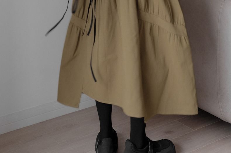 Ruched Asymmetrical Midi A-Line Skirt