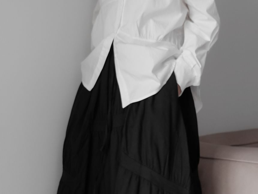 Ruched Asymmetrical Midi A-Line Skirt