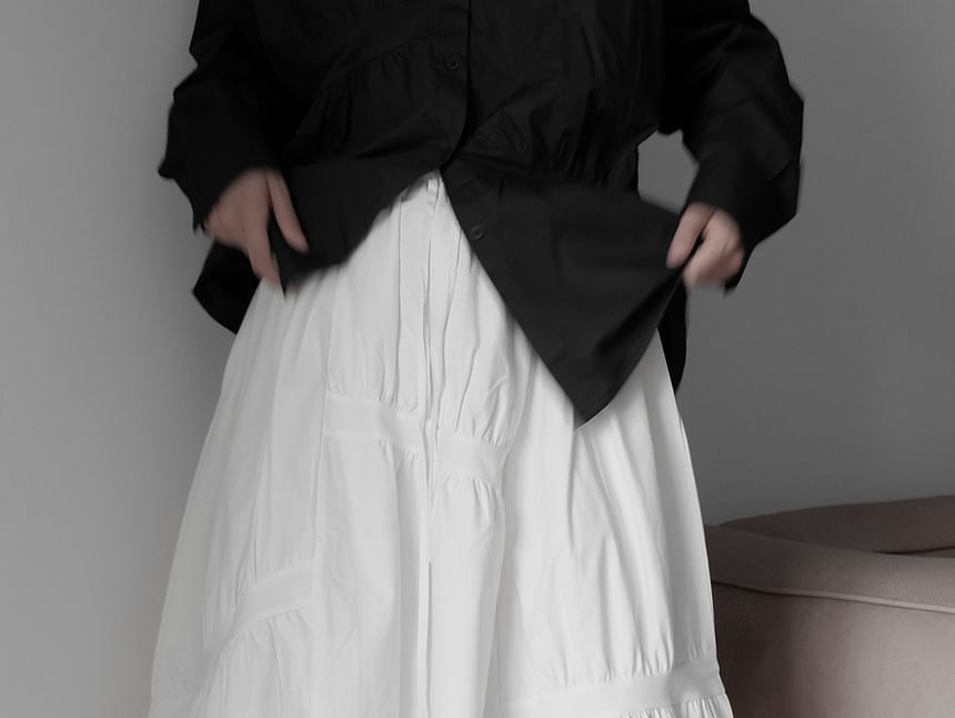 Ruched Asymmetrical Midi A-Line Skirt