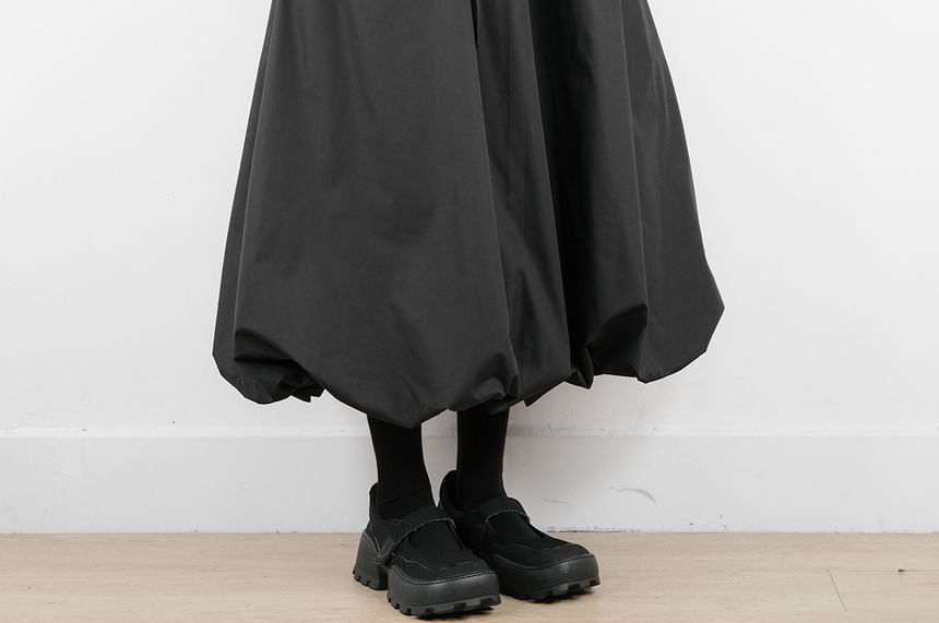 Solid Midi A-Line Skirt with High Waist