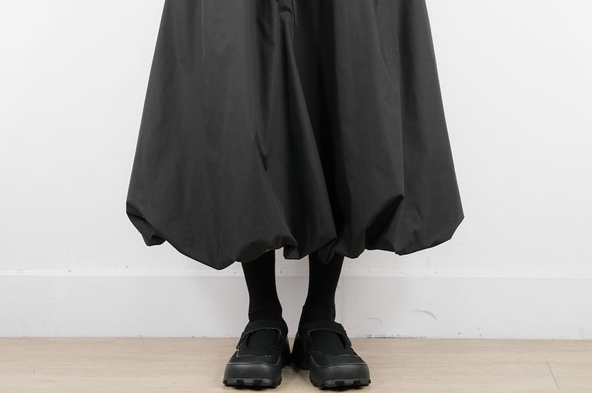 Solid Midi A-Line Skirt with High Waist