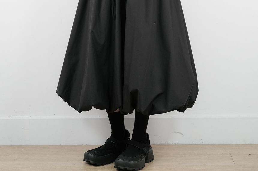 Solid Midi A-Line Skirt with High Waist