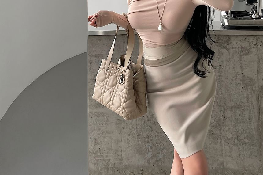 Solid High-Waist Pencil Skirt