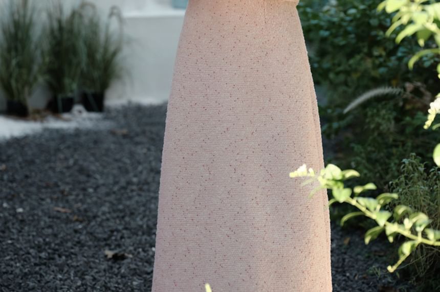 Puff Sleeve Blouse with Pearl Buttons - Vest - Tweed Midi Skirt Set