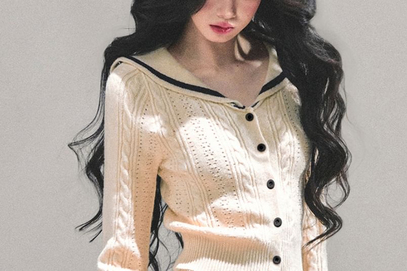 Set: Sailor Collar Crop Cardigan + Knit Mini Skirt
