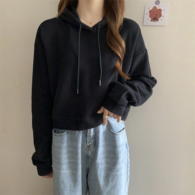 Cropped Solid Fleece Sweatshirt