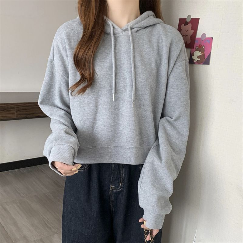 Cropped Solid Fleece Sweatshirt