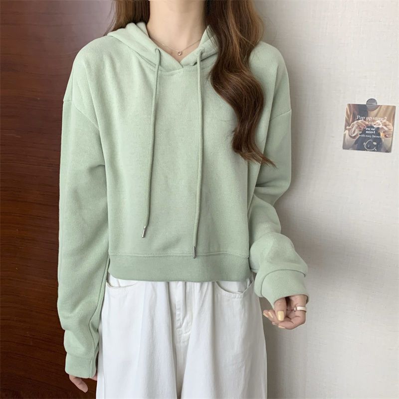 Cropped Solid Fleece Sweatshirt