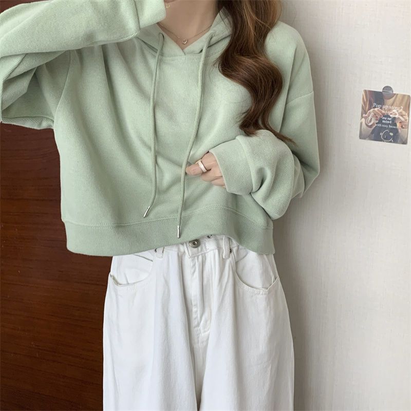 Cropped Solid Fleece Sweatshirt