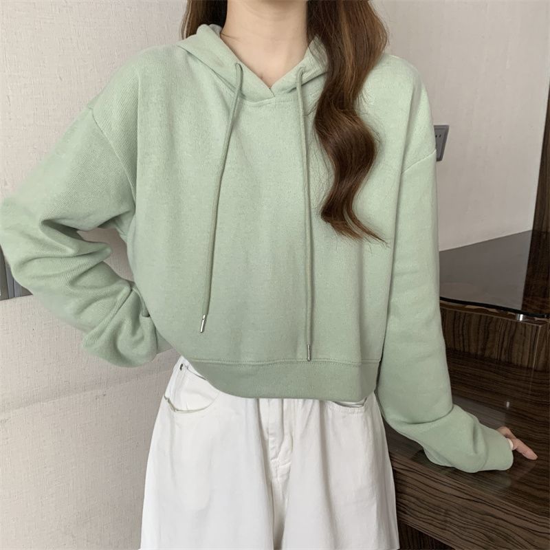 Cropped Solid Fleece Sweatshirt