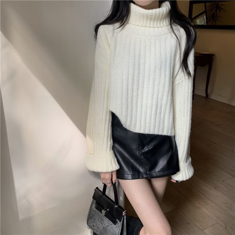 Ribbed Knit Turtleneck Pullover
