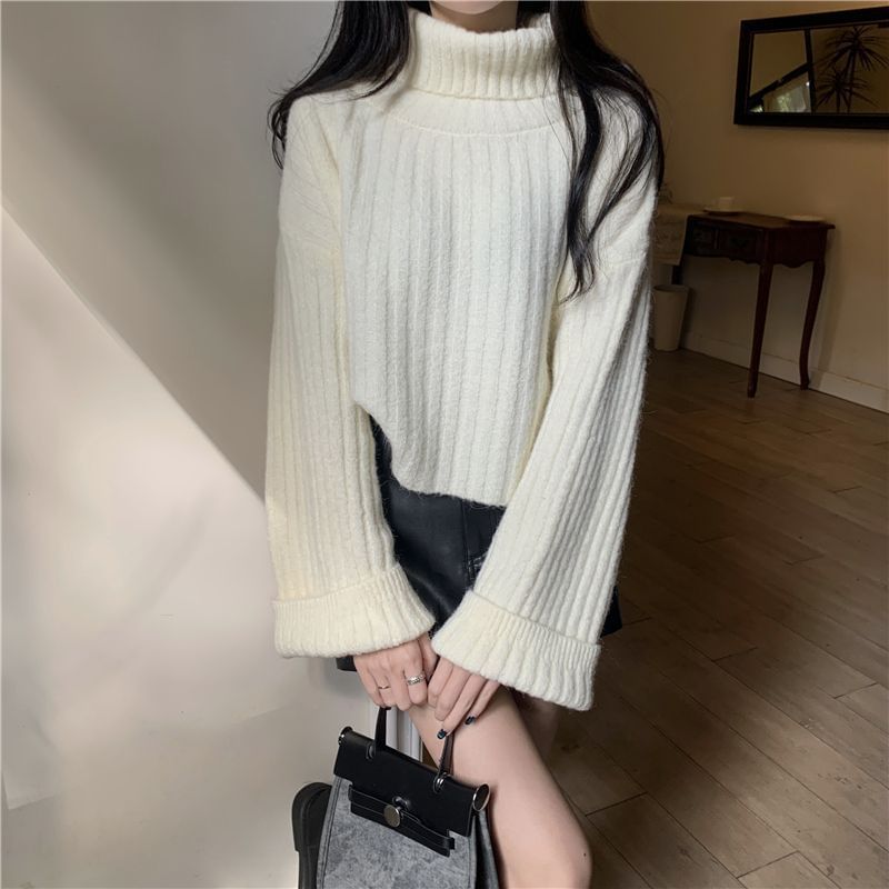 Ribbed Knit Turtleneck Pullover