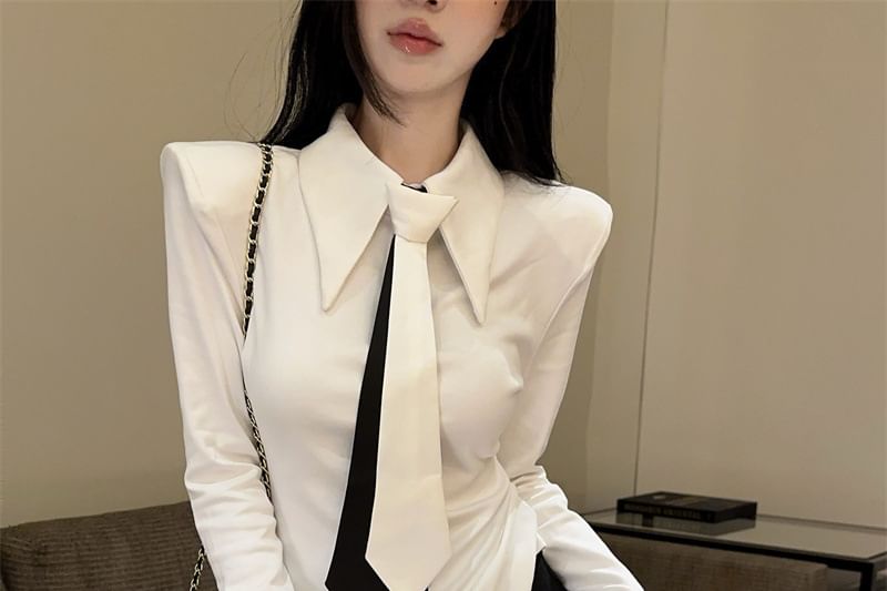 Button-Front Collared Long-Sleeve Jersey Shirt