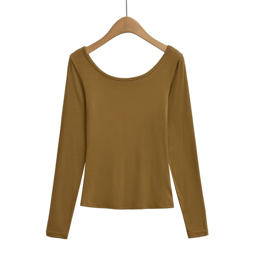 Scoop Neck Long-Sleeve Basic Tee