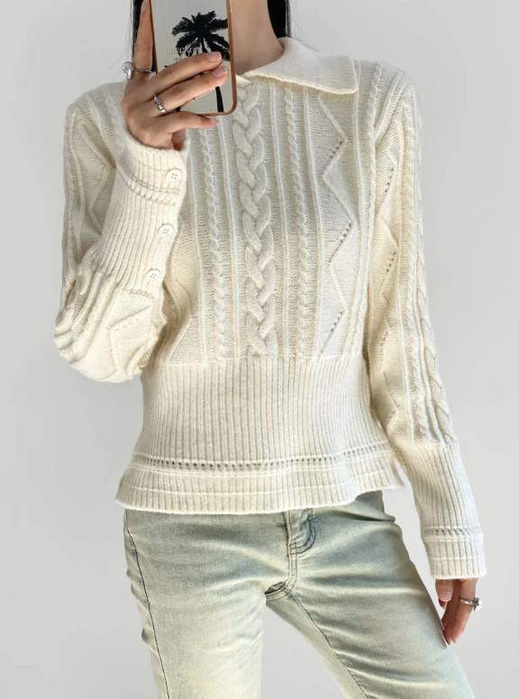Cable Knit Collared Sweater