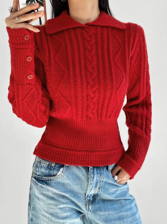 Cable Knit Collared Sweater