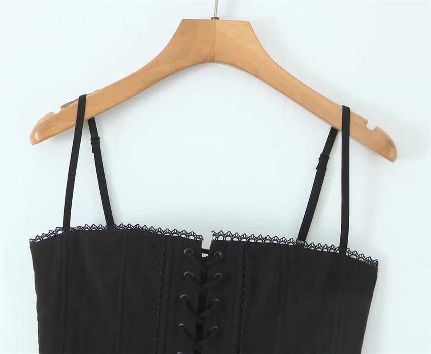 Lace-Up Spaghetti Strap Bustier Crop