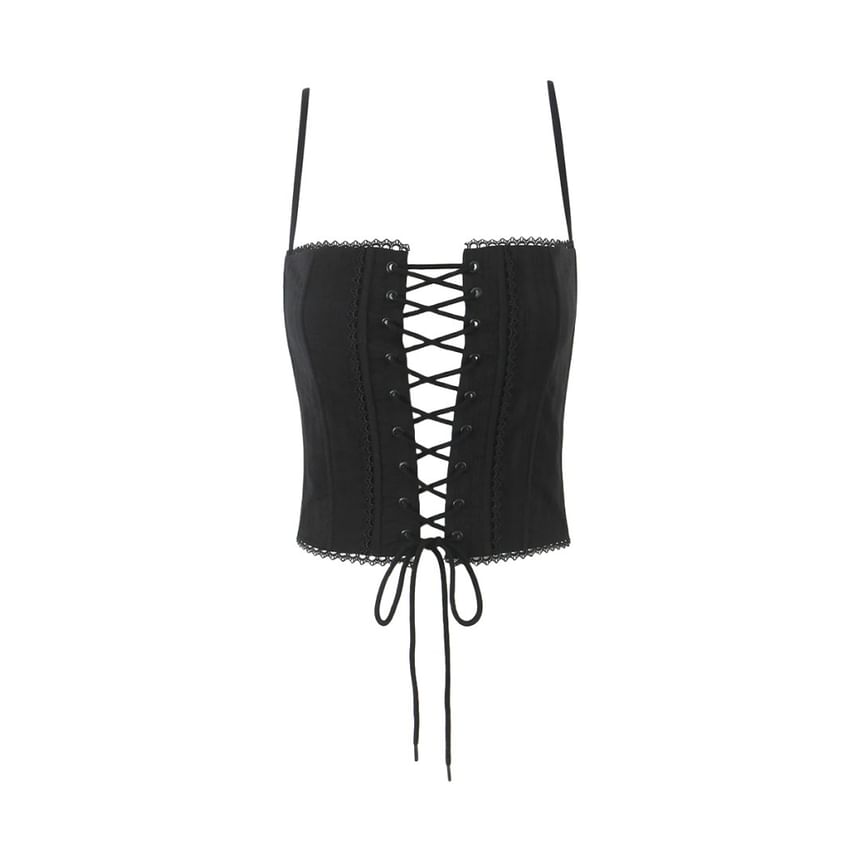 Lace-Up Spaghetti Strap Bustier Crop