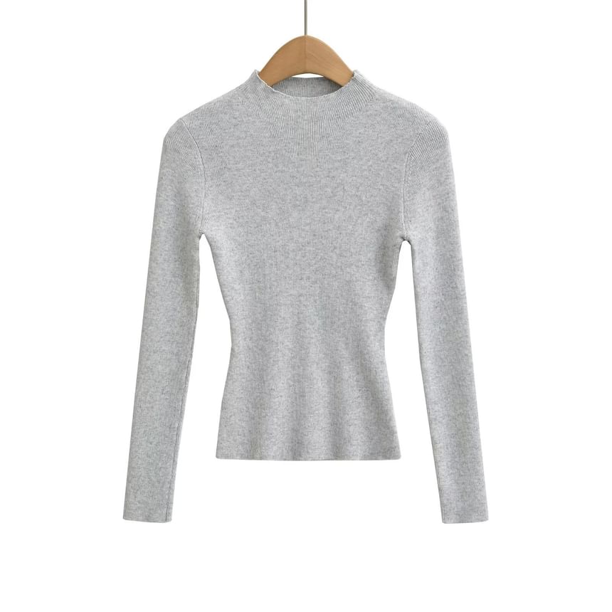 Mock Neck Cropped Knit Long-Sleeve Top