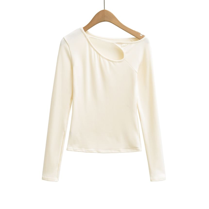 Off-Shoulder Cutout Long-Sleeve Solid Tee