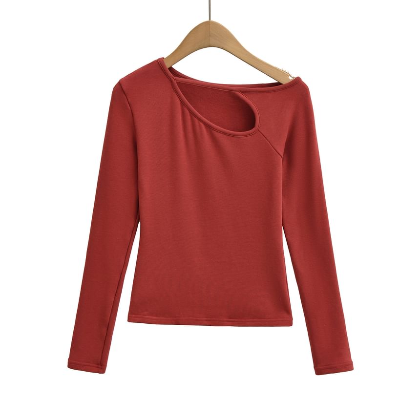 Off-Shoulder Cutout Long-Sleeve Solid Tee