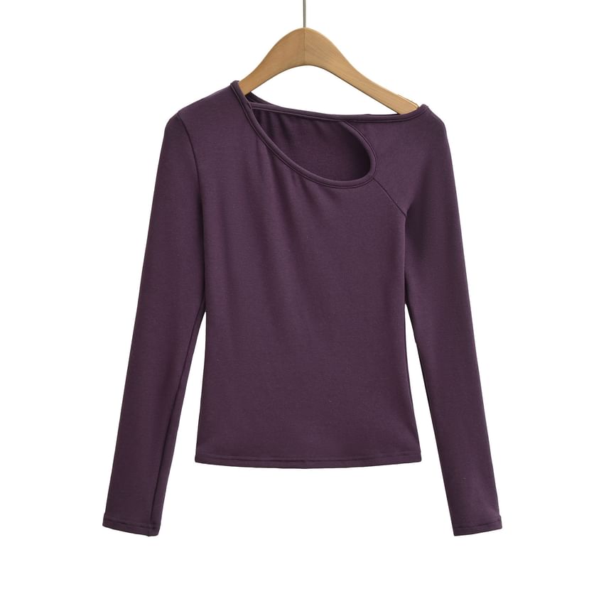 Off-Shoulder Cutout Long-Sleeve Solid Tee