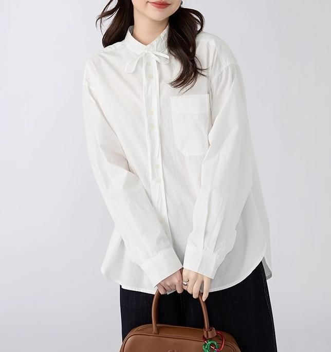 Stand Collar Button-Front Long-Sleeve Blouse