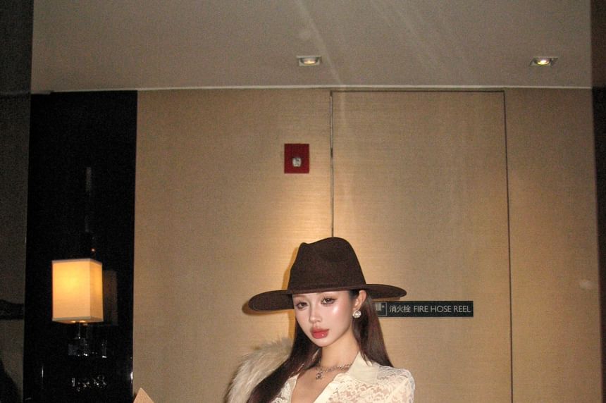 Lace Half-Button Long-Sleeve Top and Maxi Skirt Set