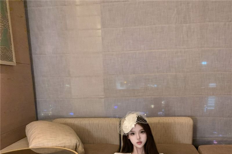 Belted Long-Sleeve Knit Top with High-Waist Mesh Skirt Set