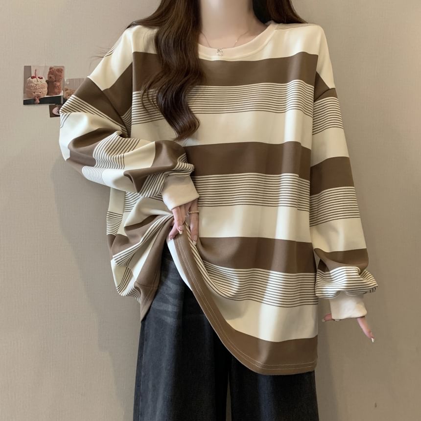 Striped Oversized Crew-Neck Sweatshirt