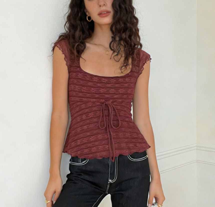 Scoop-Neck Lace Tie-Waist Slim-Fit Tank