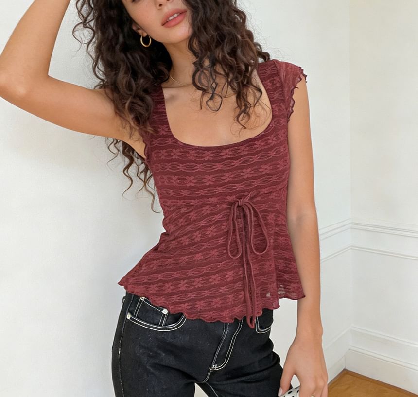 Scoop-Neck Lace Tie-Waist Slim-Fit Tank
