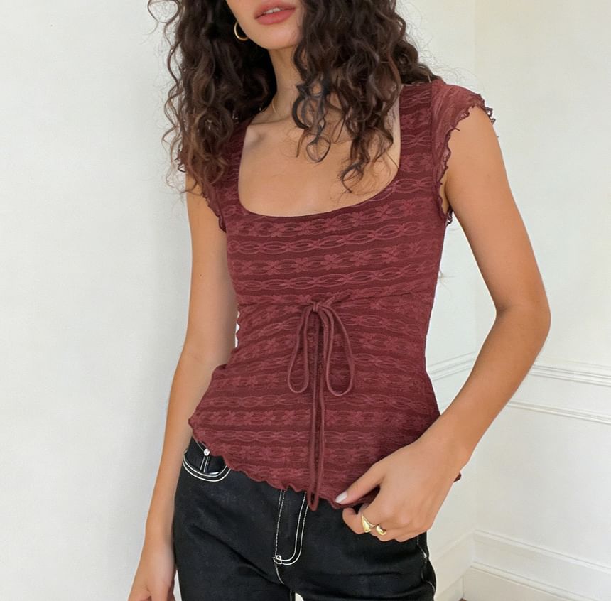 Scoop-Neck Lace Tie-Waist Slim-Fit Tank