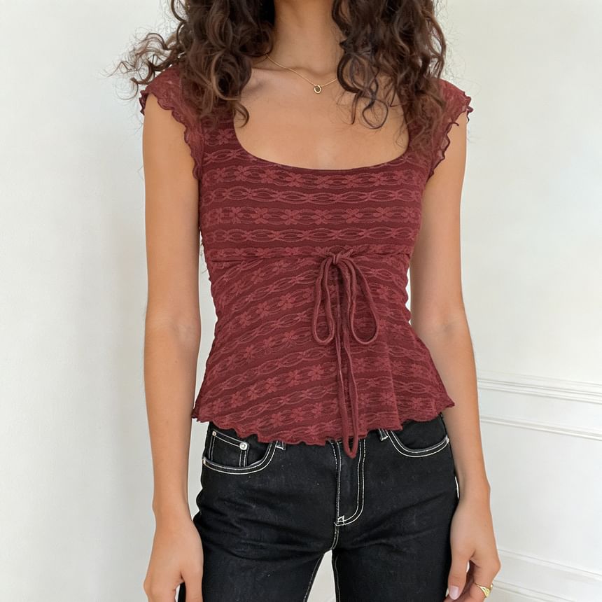 Scoop-Neck Lace Tie-Waist Slim-Fit Tank