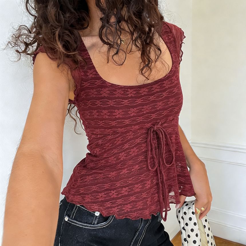 Scoop-Neck Lace Tie-Waist Slim-Fit Tank