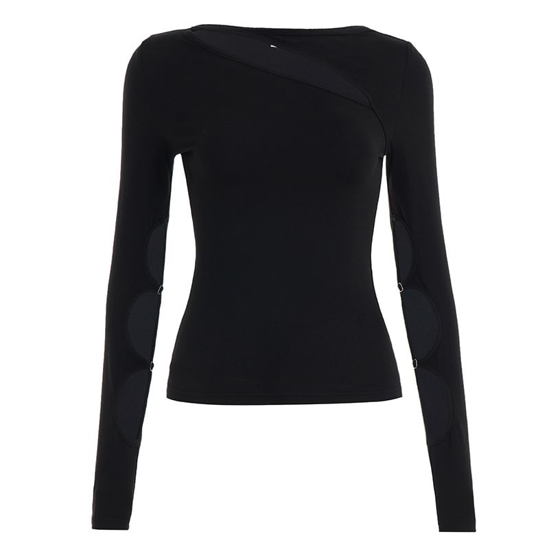 Cut-Out Slim-Fit Long-Sleeve Solid Tee