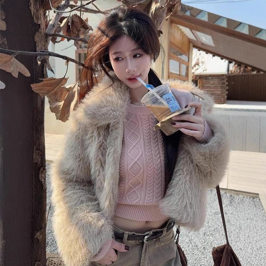 Ribbed Knit Crewneck Sweater in Neutral Tone