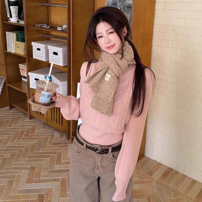 Ribbed Knit Crewneck Sweater in Neutral Tone
