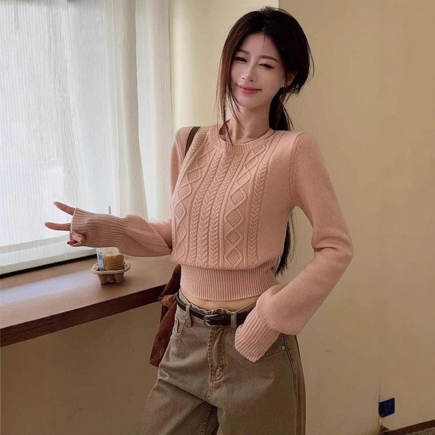 Ribbed Knit Crewneck Sweater in Neutral Tone