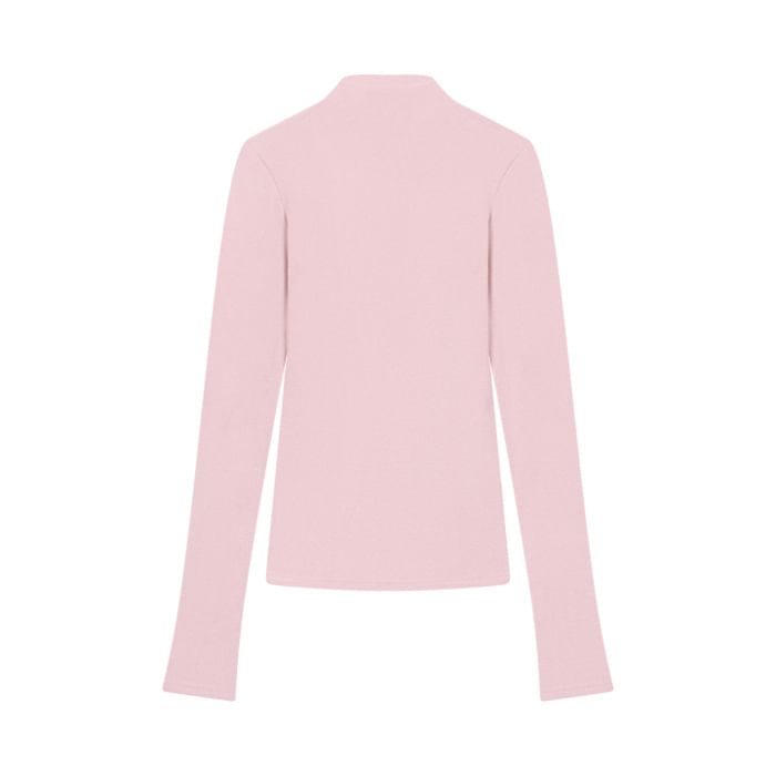 Mock-Neck Slim-Fit Long-Sleeve Solid Tee