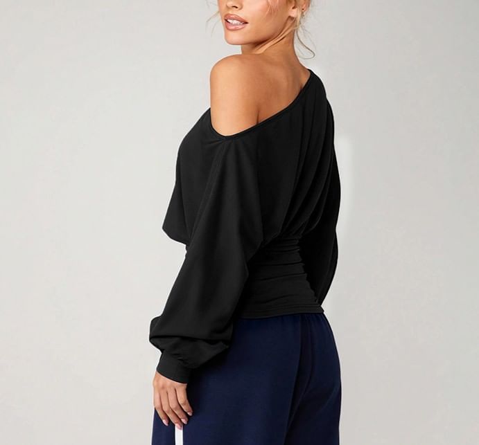 Ruched Off-Shoulder Pullover with Long Sleeves