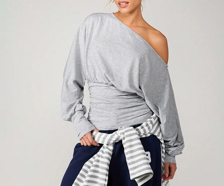 Ruched Off-Shoulder Pullover with Long Sleeves