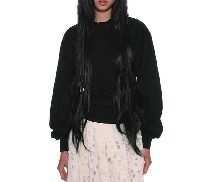 Ruched Loose-Fit T-Shirt with Puff Sleeves and Crew Neck