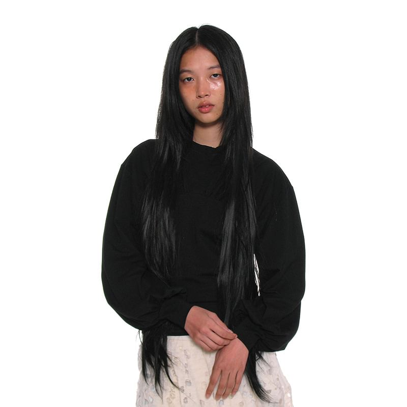 Ruched Loose-Fit T-Shirt with Puff Sleeves and Crew Neck