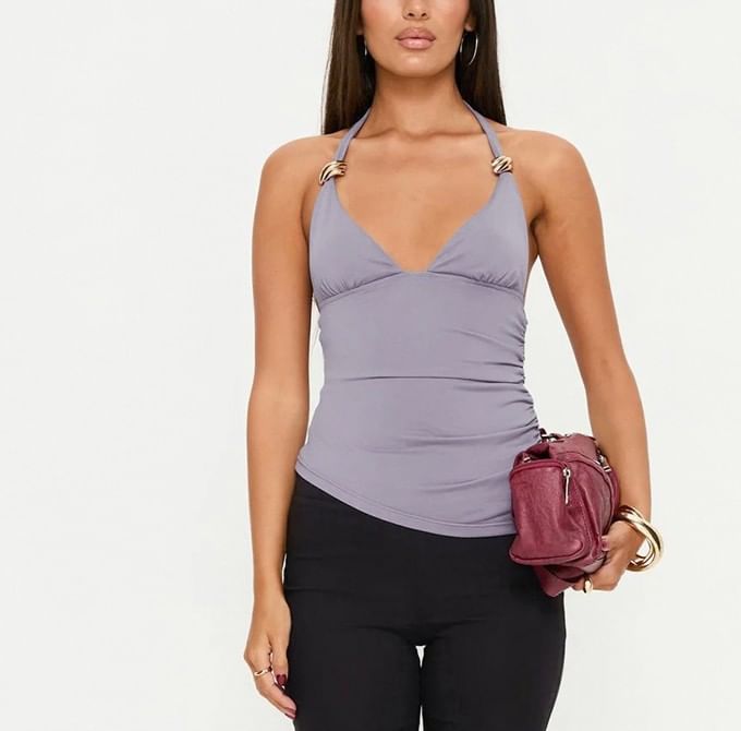 Plunge Neck Halter Crop Camisole with Slim Fit