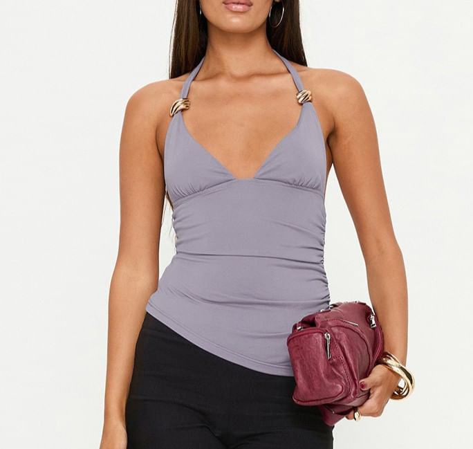 Plunge Neck Halter Crop Camisole with Slim Fit