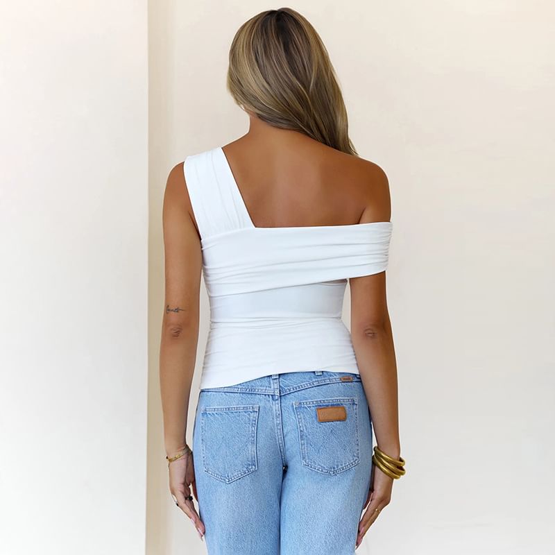 Asymmetric Off-Shoulder Crop Tank Top with Slim Fit