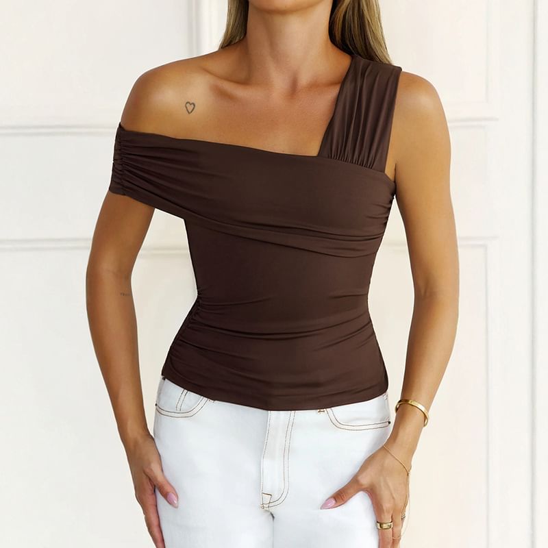 Asymmetric Off-Shoulder Crop Tank Top with Slim Fit