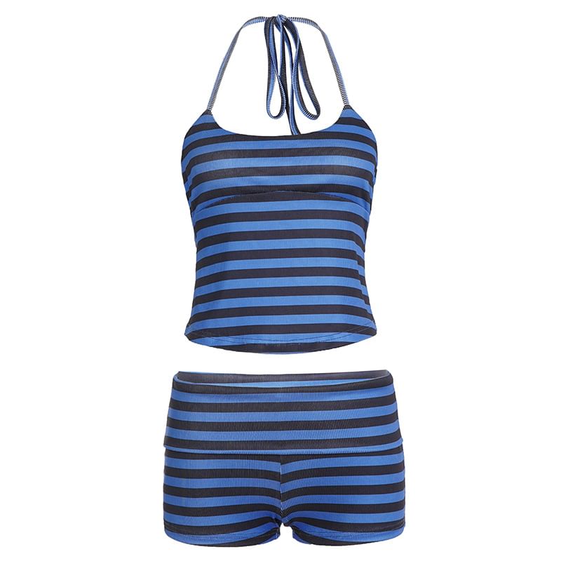 Striped Camisole and Low Waist Shorts Set